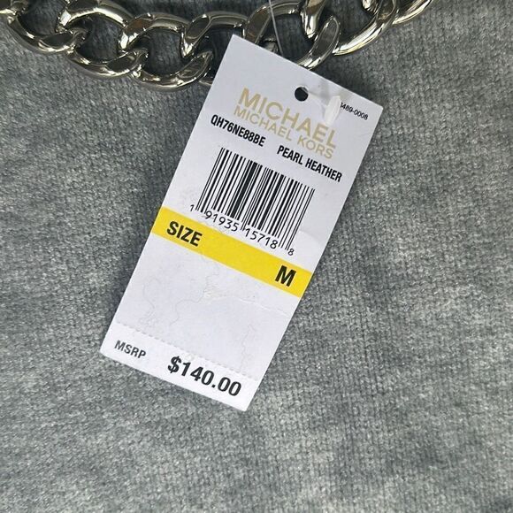 MICHAEL KORS Pearl Heather Sleeveless Sweater MK Gray Pullover Chain Detail Size - Picture 4 of 5